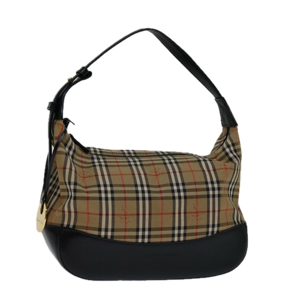 BURBERRY Nova Check Shoulder Bag Canvas Beige Black Auth bs12775 - Picture 1 of 16